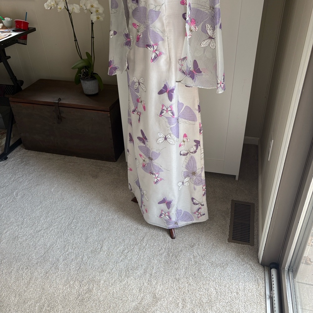 Vintage 1960's Alfred Shaheen! Floral Butterfly Kimono Hostess Dress Sz 10/6 - Picture 11 of 14